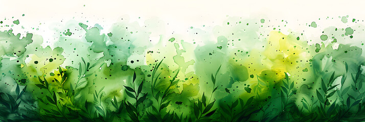 Vibrant green watercolor splatter pattern on transparent background.