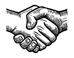 hand handshake engraving black and white outline