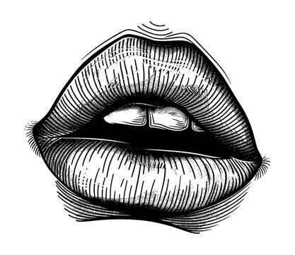 recommend clip art: sensual lip engraving black and white outline