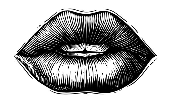 recommend clip art: sensual lip engraving black and white outline