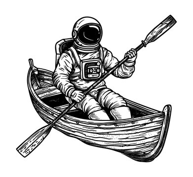 recommend clip art: astronaut row boat engraving black and white outline