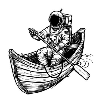 recommend clip art: astronaut row boat engraving black and white outline