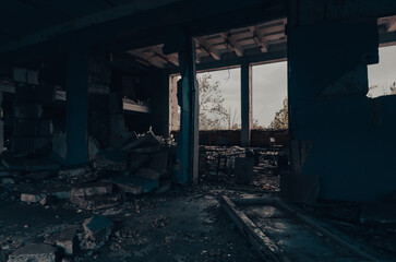 inside a destroyed school in Ukraine