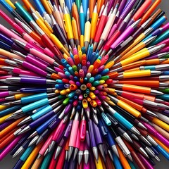 Fototapeta premium Vibrant Selection Abstract Multi-Colored Ballpoint Pens for Creative Expression