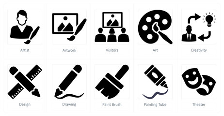 A set of 10 art icons as artist, artwork, visitors © popcornarts