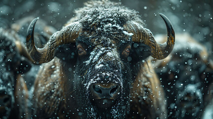 A large Muskox get rid their snow