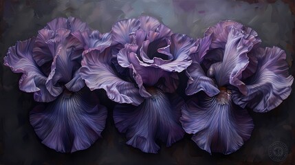 A cluster of purple irises, their velvety petals and intricate patterns evoking elegance and beauty