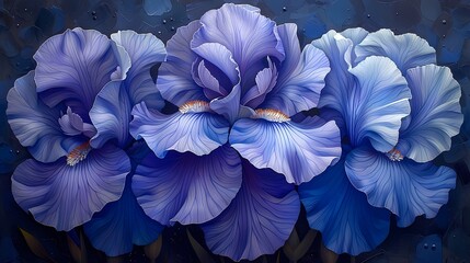 A cluster of purple irises, their velvety petals and intricate patterns evoking elegance and beauty