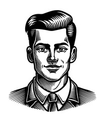 portrait suit man engraving black and white outline