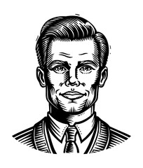 portrait suit man engraving black and white outline