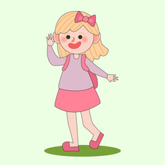 Smile cute girl wearing purple and pink outfit cartoon character.Kids illustration isolated.