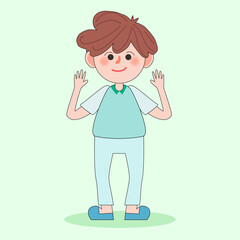 Smile cute boy wearing blue shirt cartoon character.Kids illustration isolated.