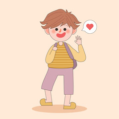 Smile cute boy wearing yellow shirt cartoon character.Kids illustration isolated.