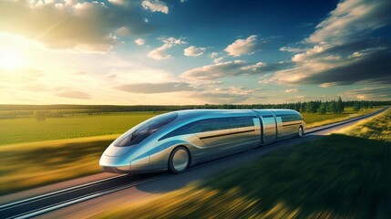 Futuristic Train Speeding in Daylight