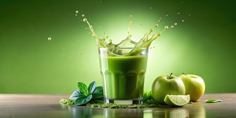 Splash green juice organic. comfort theme hyper realistic. copy space for text. Generate Ai