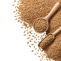 Organic peeled spelt grains and ear of wheat in wooden spoon on Isolated transparent background png. generated with AI