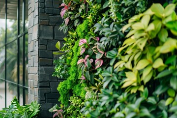 Sustainable green living in urban city. vertical garden inside eco-friendly building