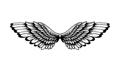 wing pair engraving black and white outline