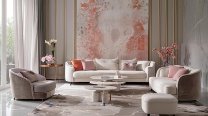 A Well-Furnished Living Room With Wall Painting