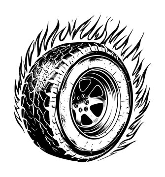 recommend clip art: wheel fire engraving black and white outline