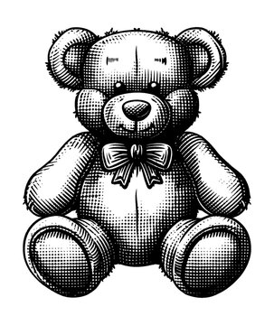 recommend clip art: bear toy engraving black and white outline