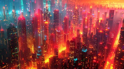 Naklejka premium Abstract Grid scape: A 3D vector illustration of a digital cityscape