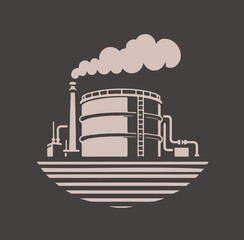 Simple vector illustration of an oil refinery and storage depot on a dark background