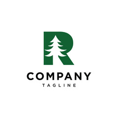 Letter R Pine Tree Logo icon vector template