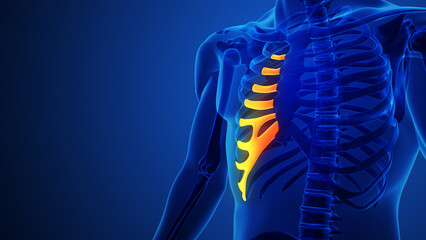A human x-ray with the left rib bone with blue background