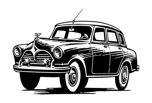 recommend clip art: retro car engraving black and white outline