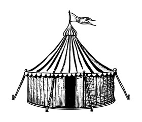 circus tent engraving black and white outline