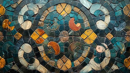 Grid Art: A close-up photo of a section of a mosaic wall