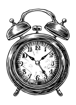 recommend clip art: old alarm clock engraving black and white outline