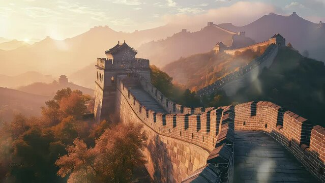  Animation the great wall of china in the morning. seamless 4k video looping background. generated with ai
