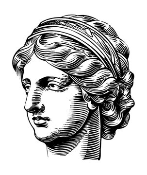 aphrodite statue engraving black and white outline