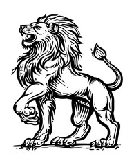 Fototapeta premium lion rampant heraldical engraving black and white outline