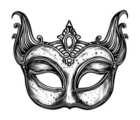 mask masquerade engraving black and white outline