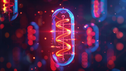 A glowing capsule with a DNA double helix inside, representing gene therapy