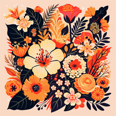 Vibrant Floral Bouquet Illustration - Colorful Botanical Artwork