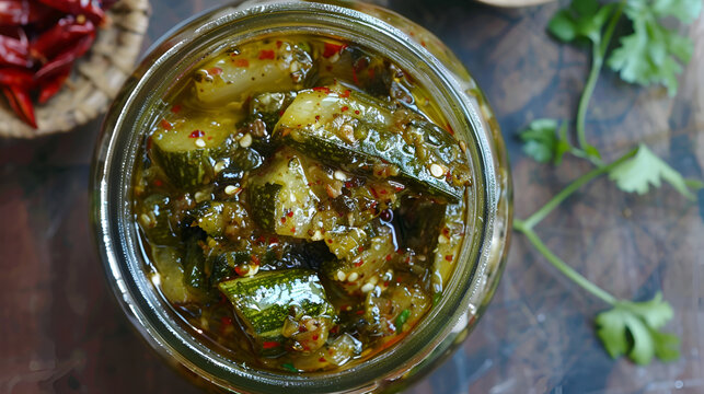 delicious spicy eggplant serving in glass jar,Aloo Palak sabzi or Spinach Potatoes curry served in a bowl. Popular Indian recipe,Spicy pickled herring fillets in oil in open glass jar on background