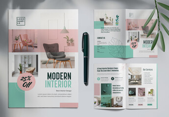 Interior Design- Bifold Brochure Template Premium Vector Accents