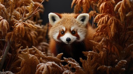 a portrait curious and playful red panda in its natural habitat
