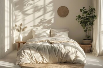 Cozy bedroom interior wall mockup