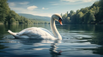 An illustration highly detailed and realistic portrait of a graceful and elegant swan gliding on a tranquil lake, AI Generative - obrazy, fototapety, plakaty