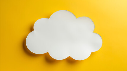 clouds on yellow background 3d rendering ,white cloud paper speech bubble on yellow background ,Speech bubble with copy space communication talking speaking concepts on yellow background