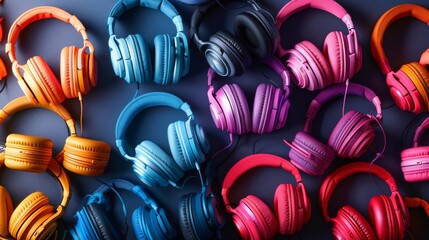 An array of colorful wireless headphones, highlighting the convenience and mobility of modern audio gadgets.