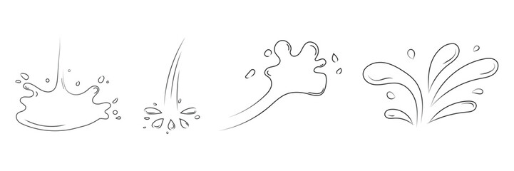 Contour water drop icon. Hand drawn cartoon illustration of aqua. Water splashes line icons set. Vector Illustration.