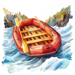 The Rubber dinghy on a white water adventure, exhilarating watercolor flow
