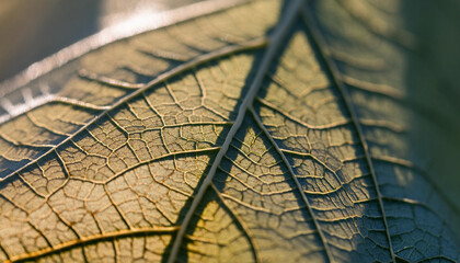 A macro shot of a leaf's vein network, its life-giving pathways forming an organic background - obrazy, fototapety, plakaty