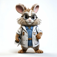 Rabbit doctor with a stethoscope isolated on a white background - obrazy, fototapety, plakaty